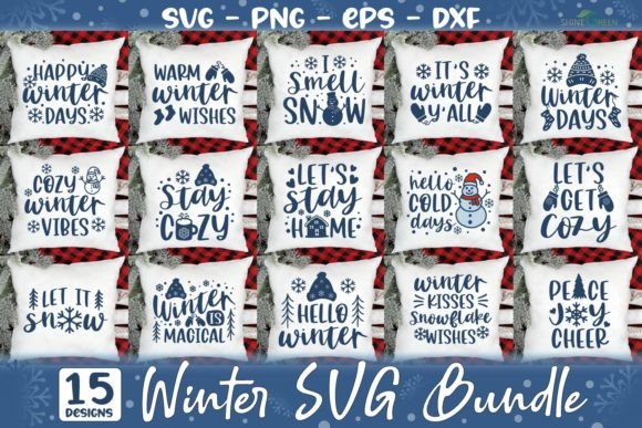 Winter SVG Bundle Christmas Pillow Quote for Crafts and Graphics
